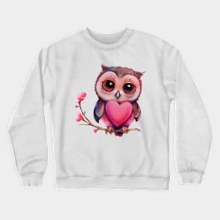 Cute Owl With Valentine Heart Crewneck Sweatshirt